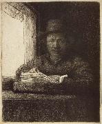 REMBRANDT Harmenszoon van Rijn Self-Portrait,Etching at a Window china oil painting artist